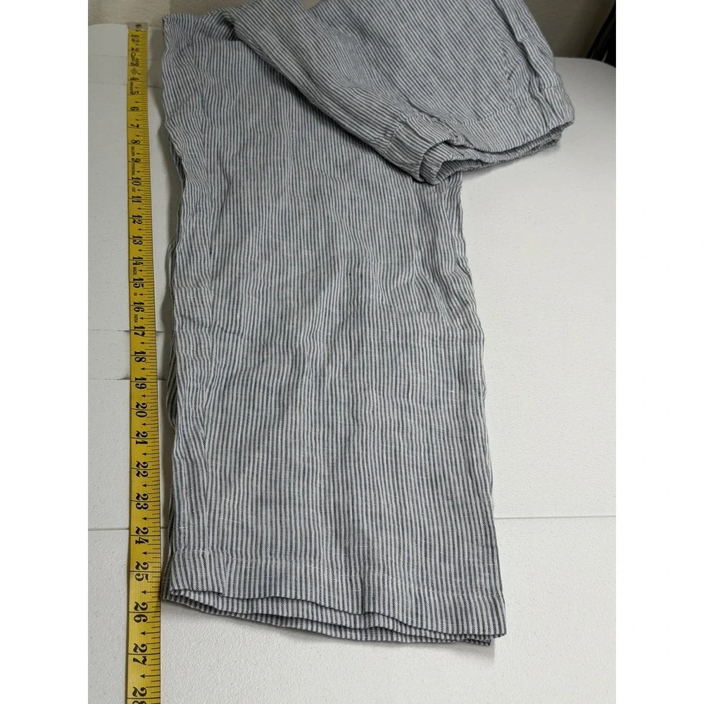 Quince Pants Womens Medium Blue Pinstripe European Linen Summer Beach Coastal